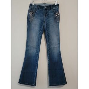 White House Black Market Embellished Bootcut‎ Jeans Blue Wash Women's Size 0S